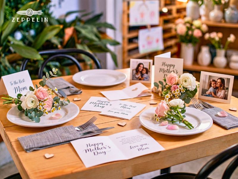 Detalle de una mesa decorada y reservada para el Día de la Madre en el restaurante