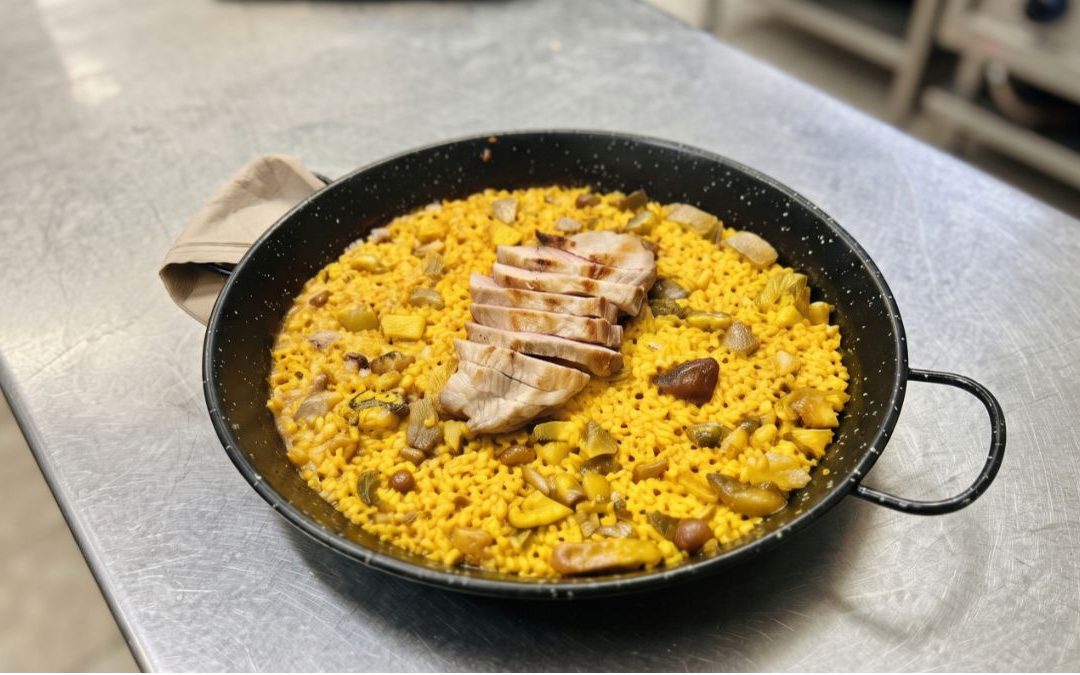 Arroz de secreto y setas recién hecho en Zeppelin, Torrelodones